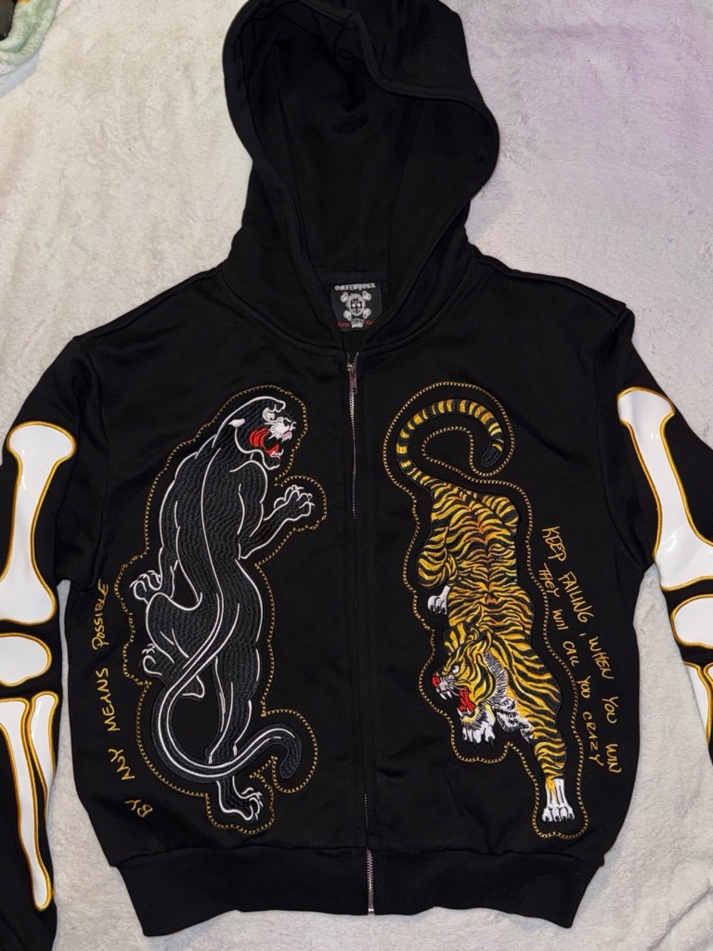Graphic Tiger & Panther Zip Hoodie - Black